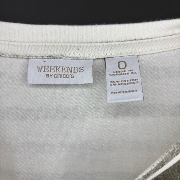 WEEKENDS by CHICO'S V-Neck Tee 3/4 Sleeve Womens S (0) Striped Floral Stretch - Picture 5 of 6